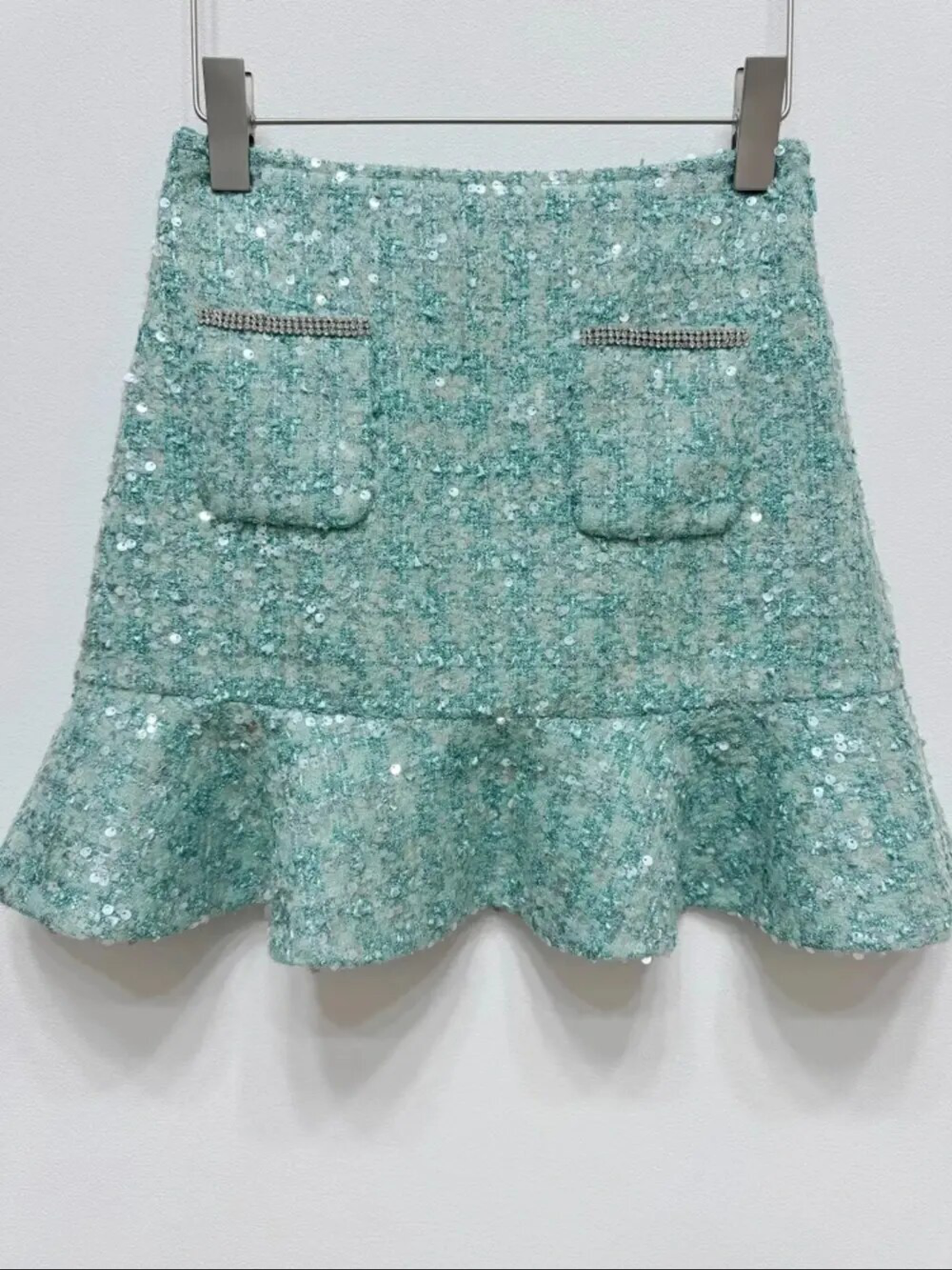 Our “Irie” luxury tweed sequin co-ord sets.