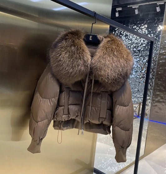 Luxury fur collar puffer coats .