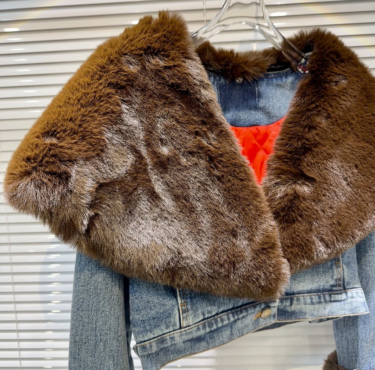 Luxury limited edition fur denim jacket .