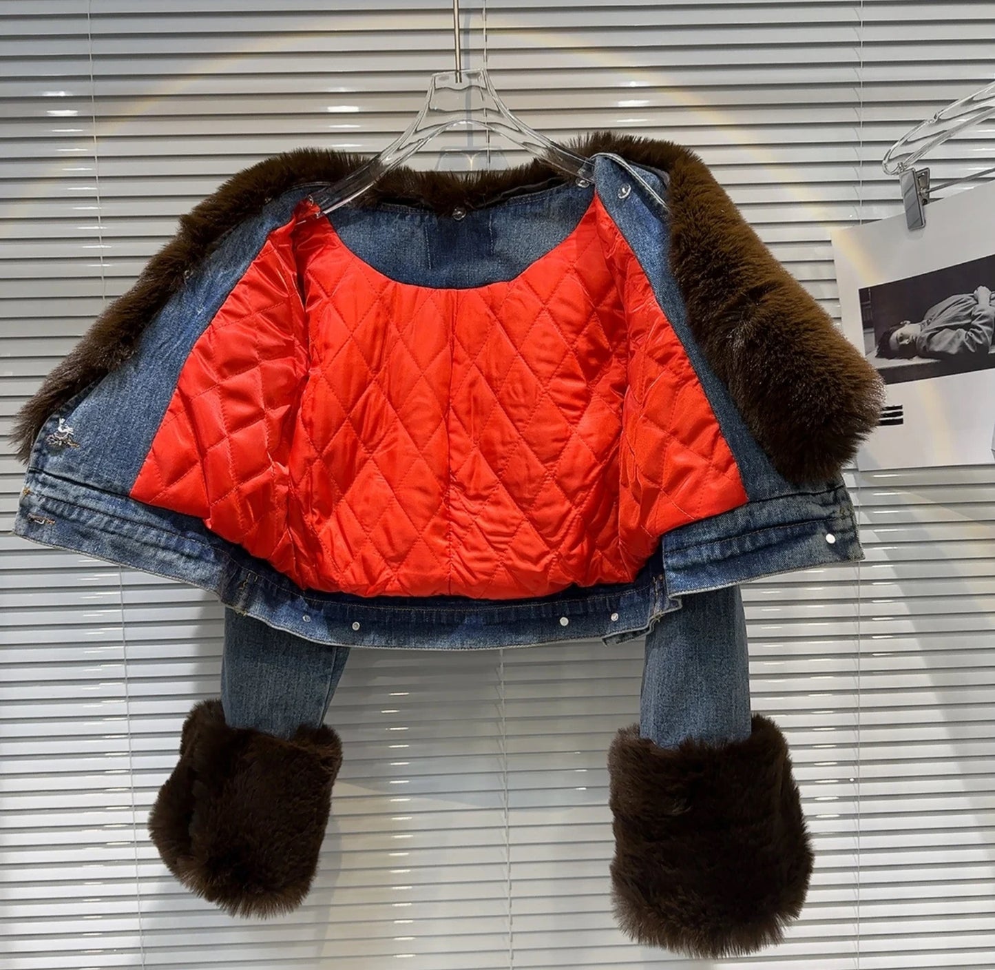 Luxury limited edition fur denim jacket .