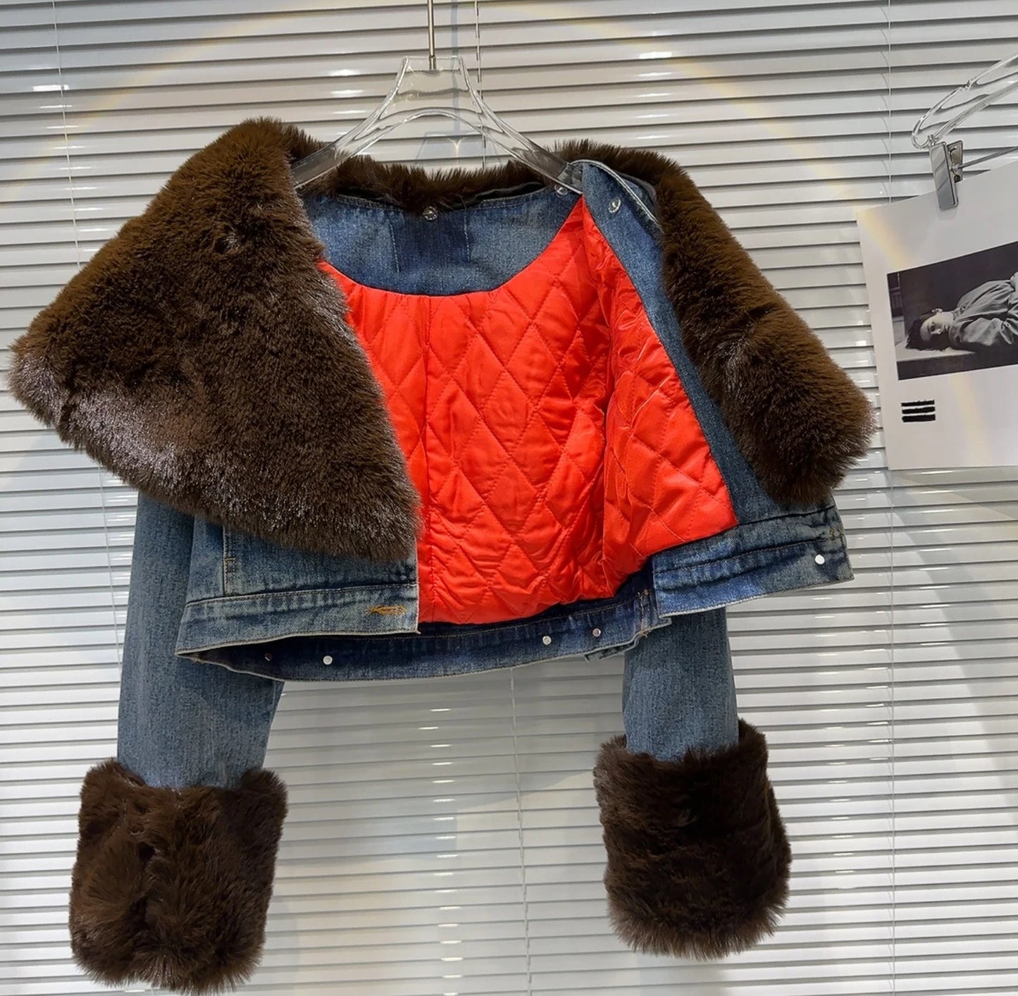 Luxury limited edition fur denim jacket .