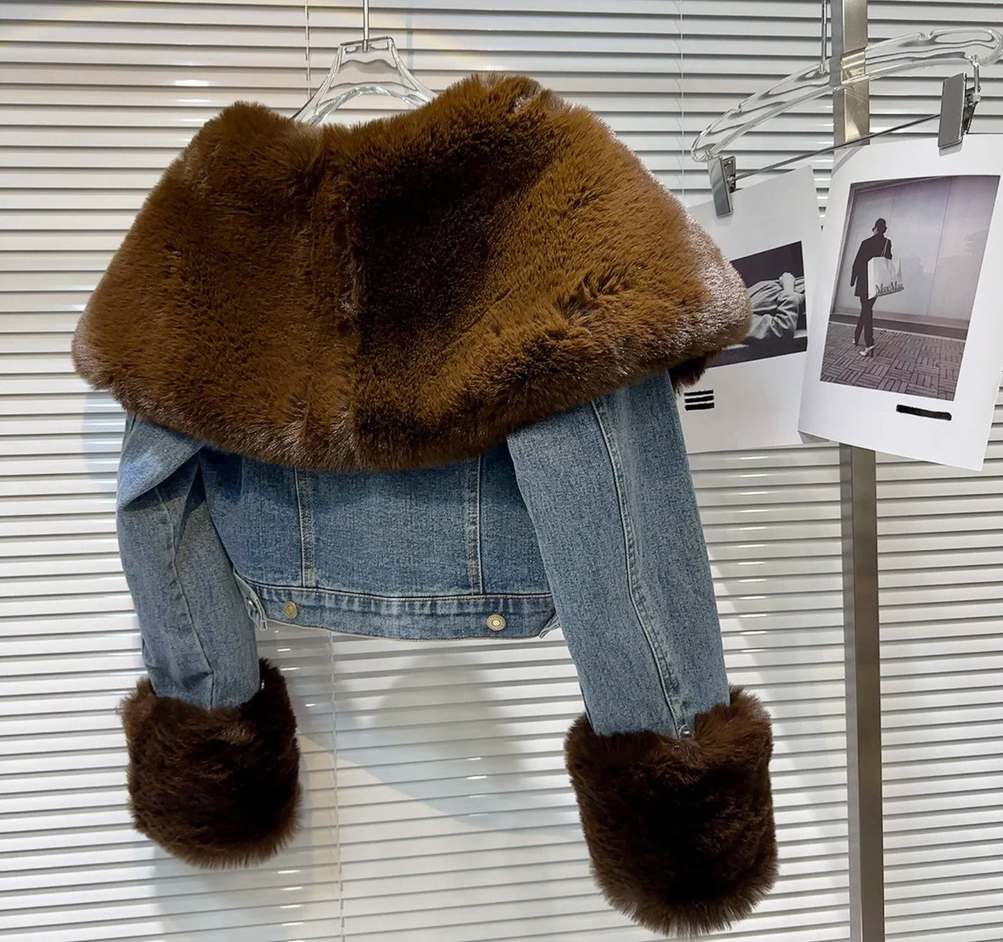 Luxury limited edition fur denim jacket .