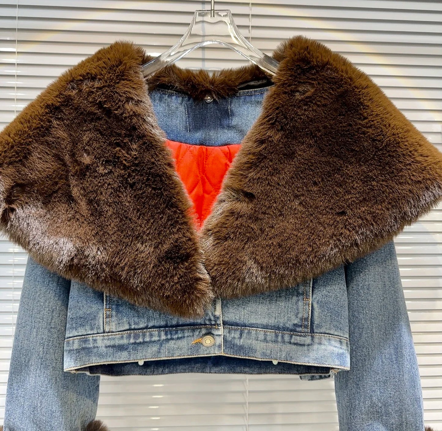 Luxury limited edition fur denim jacket .