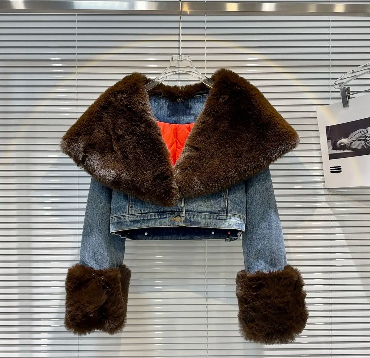 Luxury limited edition fur denim jacket .