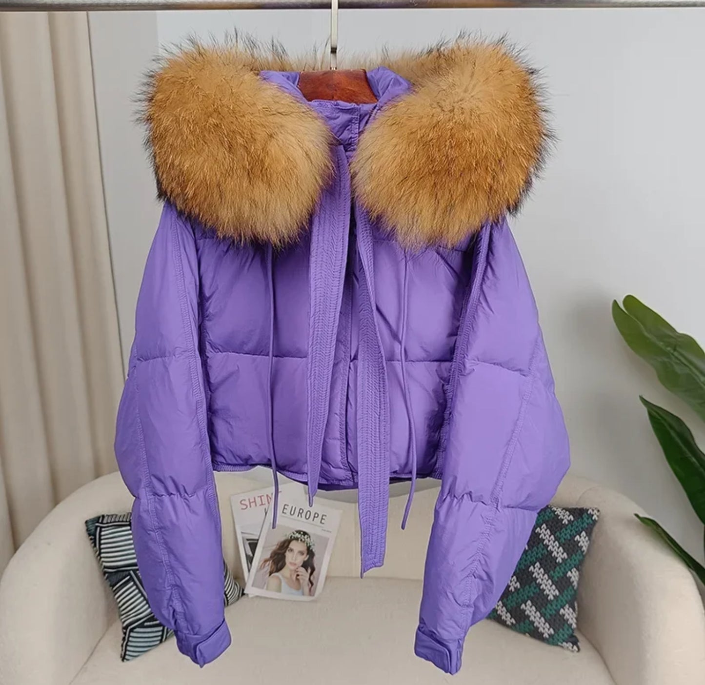 Luxury 100% natural fur puffer coats .💜