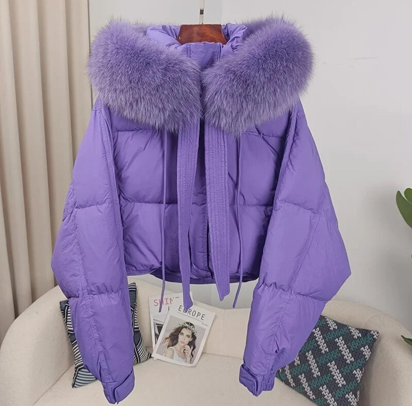 Luxury 100% natural fur puffer coats .💜