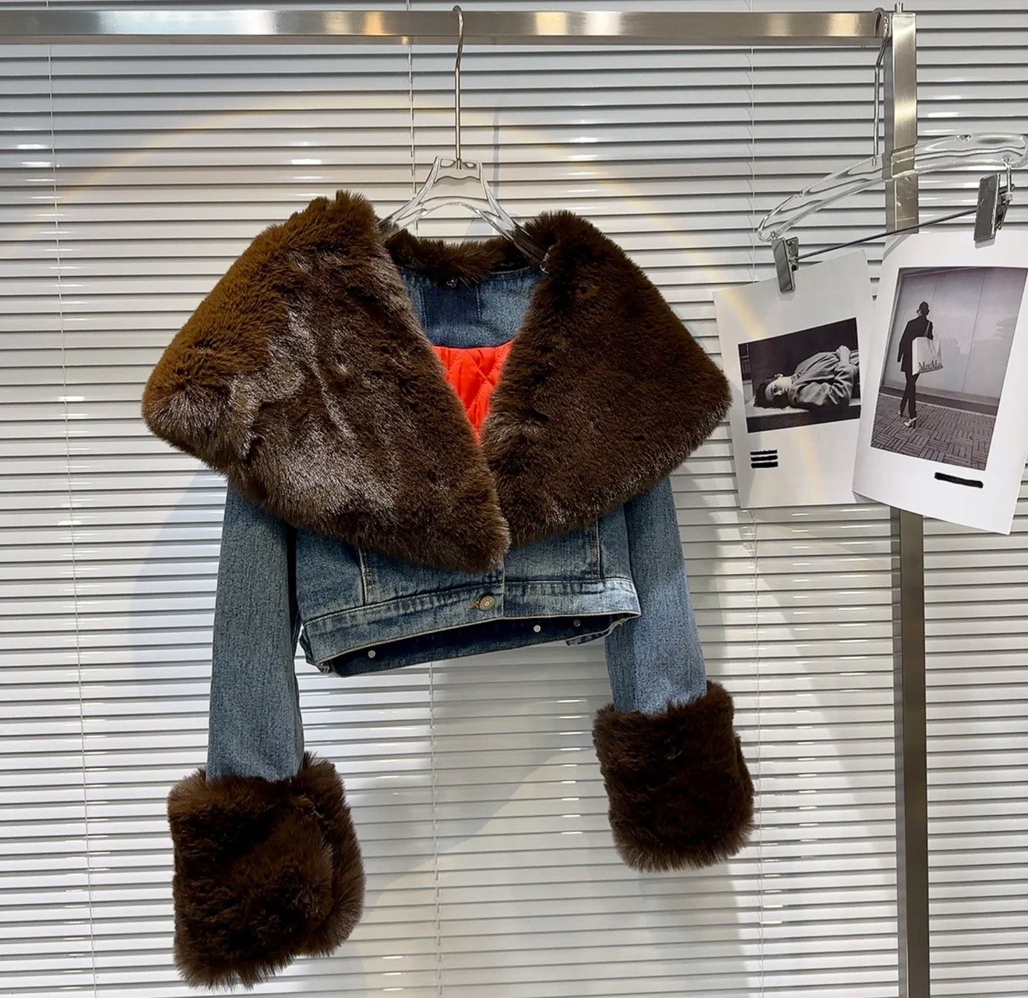 Luxury limited edition fur denim jacket .