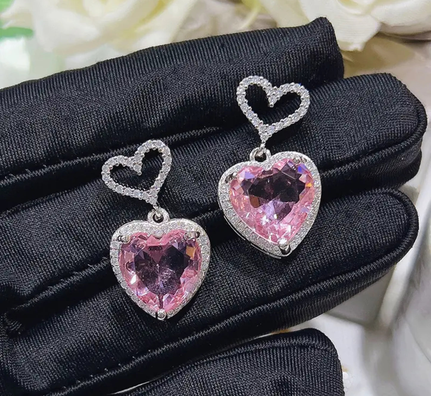 Pink diamond heart earrings. Accessories