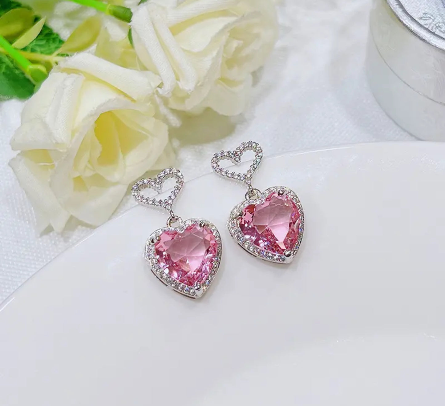 Pink diamond heart earrings. Accessories